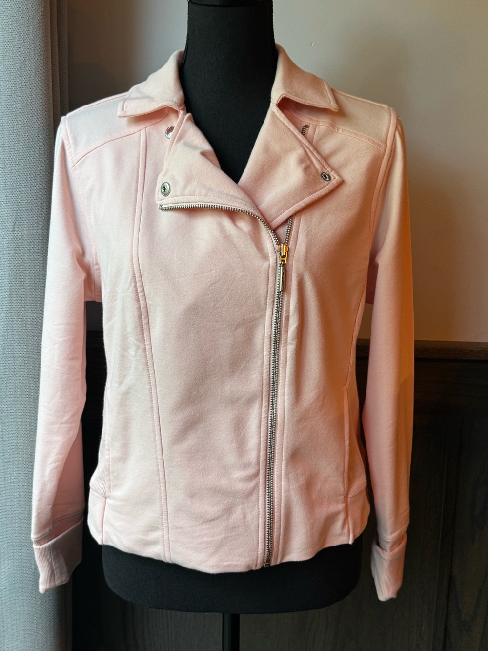 H by Halston Pale Pink Asymmetrical Zip Bomber Jacket